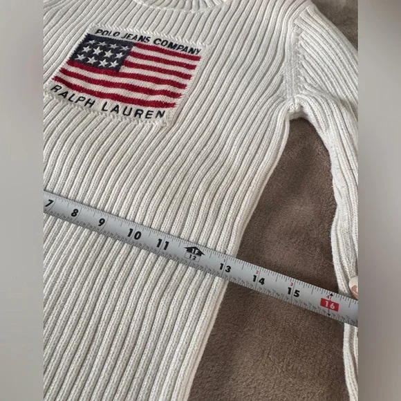 Ralph Lauren Polo Jeans Flag Sweater Ivory USA Preppy Vintage 90s - Picture 9 of 14